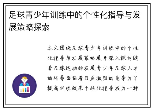 足球青少年训练中的个性化指导与发展策略探索