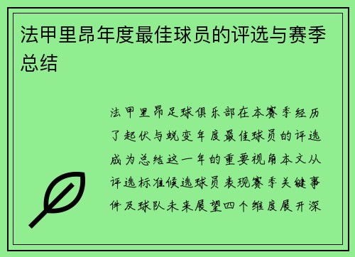 法甲里昂年度最佳球员的评选与赛季总结